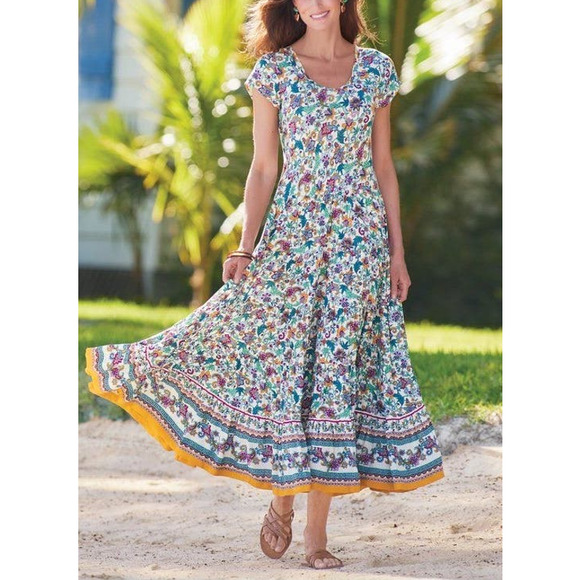 Soft Surroundings Dresses & Skirts - Soft Surroundings Maxi Dress Kara Floral Print Tiered Sundress Boho Chic Size XL